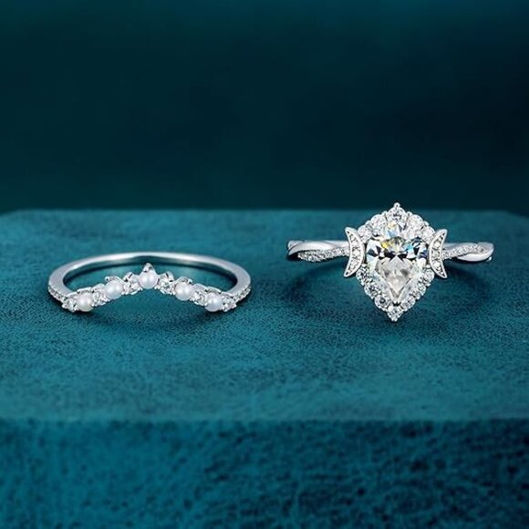 1.2ct Pear 925 Silver Hypoallergenic D Color VVS1 Moissanite Wedding Ring - Picture 2 of 6